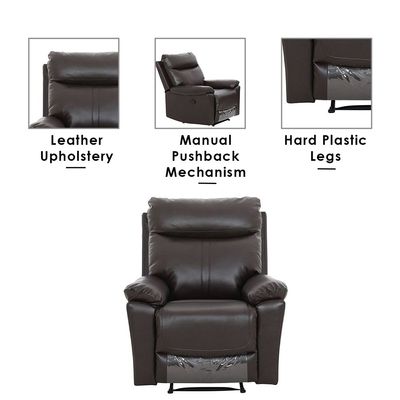 Valor 1-Seater Faux Leather Recliner - Dark Brown - With 2-Year Warranty