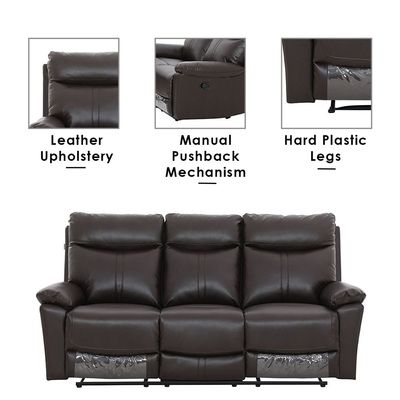 Valor 3-Seater Faux Leather Recliner - Dark Brown - With 2-Year Warranty