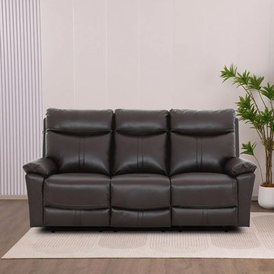 Valor 3-Seater Faux Leather Recliner - Dark Brown - With 2-Year Warranty