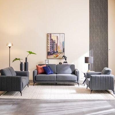 Stellar 6-Seater Fabric Sofa Set - Grey - With 2-Year Warranty