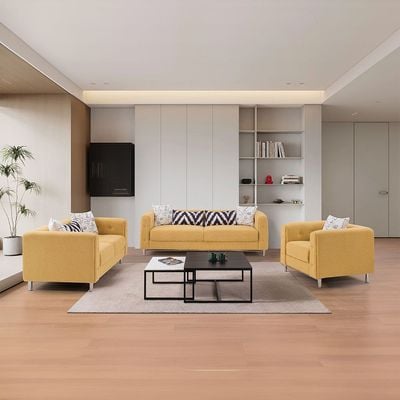 Lizzi  6-Seater Fabric Sofa Set - Yellow - With 3-Year Warranty