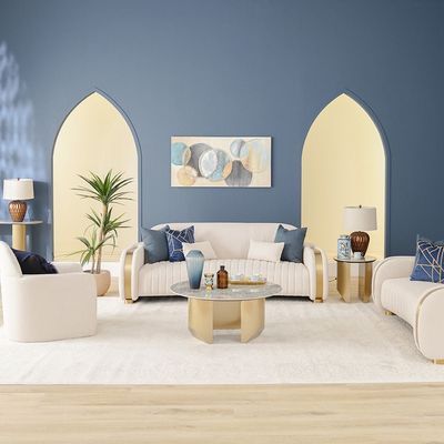 Natsuda 6-Seater Fabric Sofa Set - Beige/Gold - With 2-Year Warranty