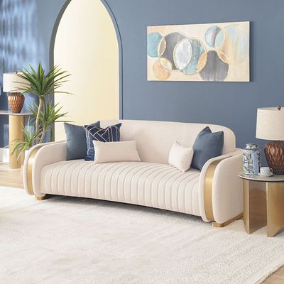 Natsuda 3-Seater Fabric Sofa - Beige/Gold - With 2-Year Warranty