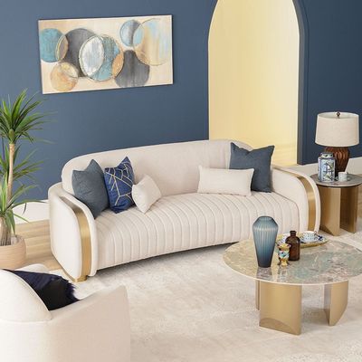 Natsuda 3-Seater Fabric Sofa - Beige/Gold - With 2-Year Warranty