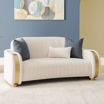 Natsuda 2-Seater Fabric Sofa - Beige/Gold - With 2-Year Warranty