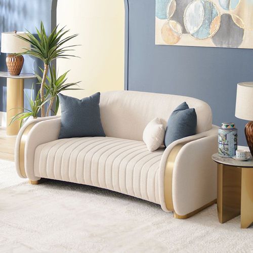 Natsuda 2 Seater Fabric Sofa - Beige / Gold