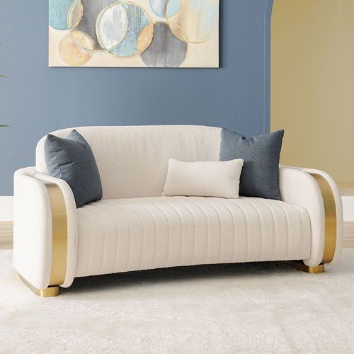 Natsuda 2 Seater Fabric Sofa - Beige / Gold