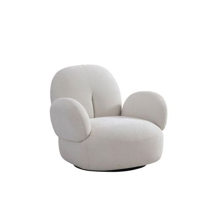 Bram 1-Seater Fabric Swivel Chair - White - With 2-Year Warranty