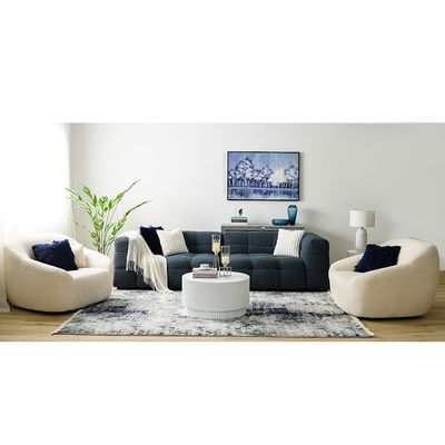 Hazzle 6-Seater Fabric Sofa Set - Blue & White - With 2-Year Warranty 