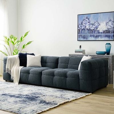 Hazzle 6-Seater Fabric Sofa Set - Blue & White - With 2-Year Warranty 