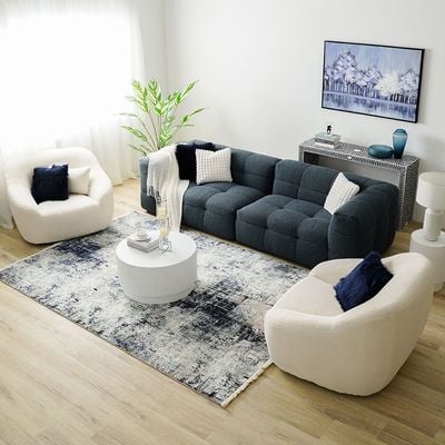 Hazzle 6-Seater Fabric Sofa Set - Blue & White - With 2-Year Warranty 