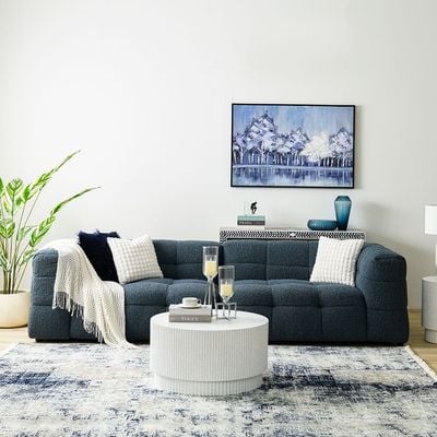 Hazzle 6-Seater Fabric Sofa Set - Blue & White - With 2-Year Warranty 