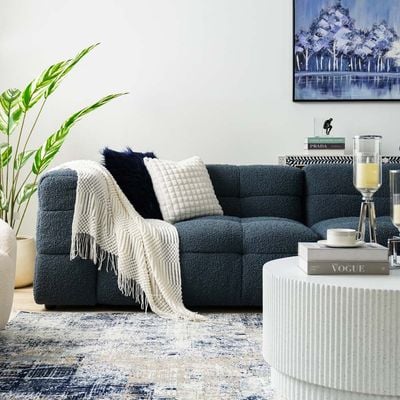 Hazzle 6-Seater Fabric Sofa Set - Blue & White - With 2-Year Warranty 