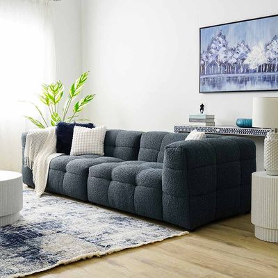 Hazzle 6-Seater Fabric Sofa Set - Blue & White - With 2-Year Warranty 