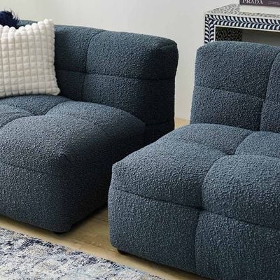 Hazzle 6-Seater Fabric Sofa Set - Blue & White - With 2-Year Warranty 