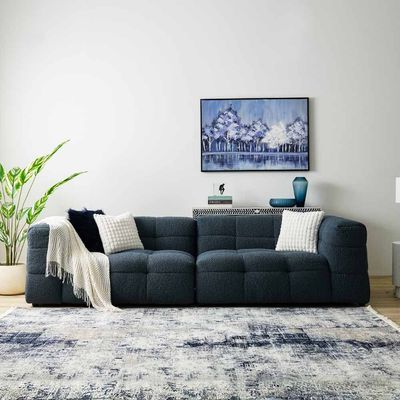 Hazzle 6-Seater Fabric Sofa Set - Blue & White - With 2-Year Warranty 