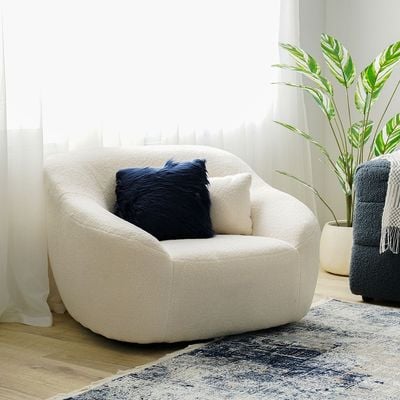 Hazzle 6-Seater Fabric Sofa Set - Blue & White - With 2-Year Warranty 