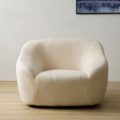 Hazzle 1-Seater Fabric Swivel Chair - White - With 2-Year Warranty