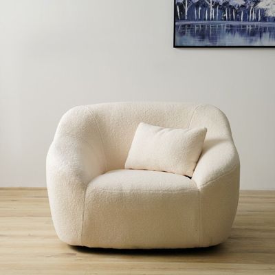 Hazzle 1-Seater Fabric Swivel Chair - White - With 2-Year Warranty