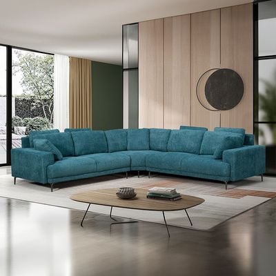 Oracion 7-Seater Sectional Corner Fabric Sofa - Blue - With 2-Year Warranty