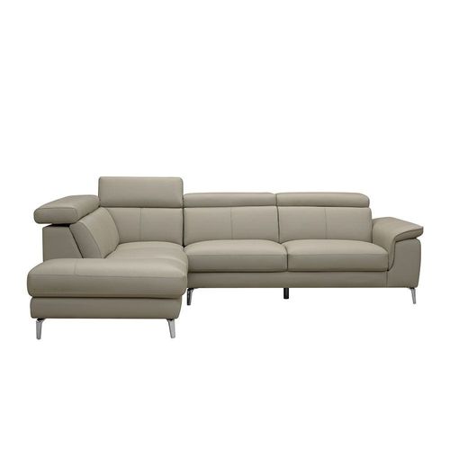Aston  Left  Corner Half  Leather Sofa - Warm Grey