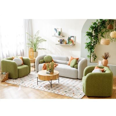 Lindon 3+1+1 Seater Fabric Sofa Set - Off White / Moss Green
