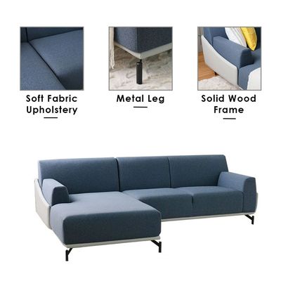 Acama 3-Seater Right Corner Fabric Sofa - Teal/Grey - With 2-Year Warranty