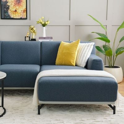 أريكة قماش زاوية يمين 3 مقاعد من أكاما - أزرق مخضر/رمادي - مع ضمان لمدة عامين