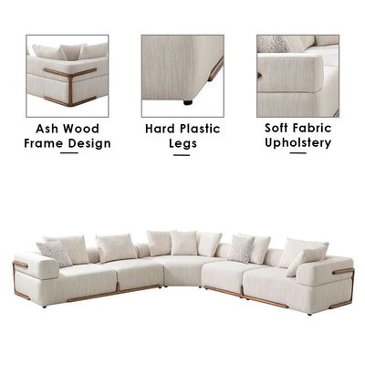 Galaxy 7-Seater Sectional Corner Fabric Sofa - Beige/Brown - With 2-Year Warranty