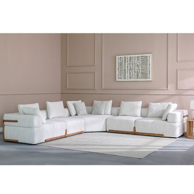 Galaxy 7-Seater Sectional Corner Fabric Sofa - Beige/Brown - With 2-Year Warranty