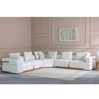 Galaxy 7-Seater Sectional Corner Fabric Sofa - Beige/Brown - With 2-Year Warranty