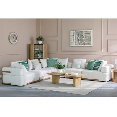 Galaxy 7-Seater Sectional Corner Fabric Sofa - Beige/Brown - With 2-Year Warranty