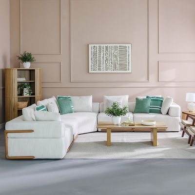 Galaxy 7-Seater Sectional Corner Fabric Sofa - Beige/Brown - With 2-Year Warranty