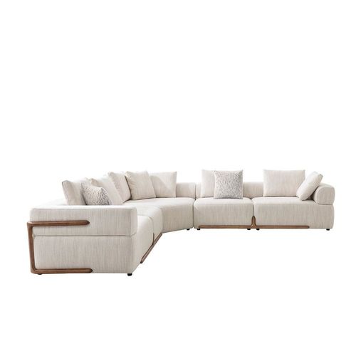 Galaxy 7-Seater Sectional Corner Fabric Sofa - Beige/Brown - With 2-Year Warranty