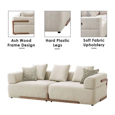 Galaxy 3-Seater Fabric Sofa - Beige/Brown - With 2-Year Warranty