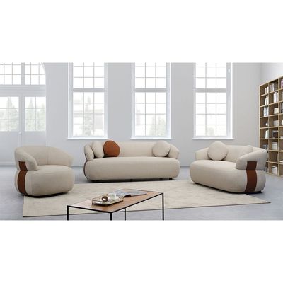 Elron 6-Seater Fabric Sofa Set - Beige/Tan - With 2-Year Warranty