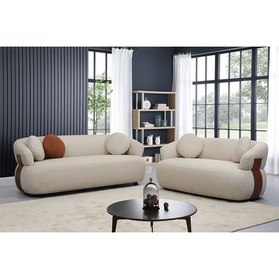 Elron 6-Seater Fabric Sofa Set - Beige/Tan - With 2-Year Warranty