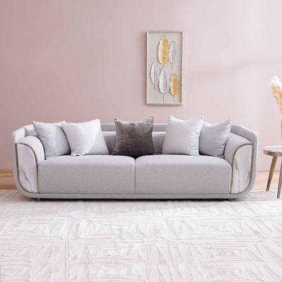 Trident 6-Seater Fabric Sofa Set - Grey/Champagne - With 2-Year Warranty