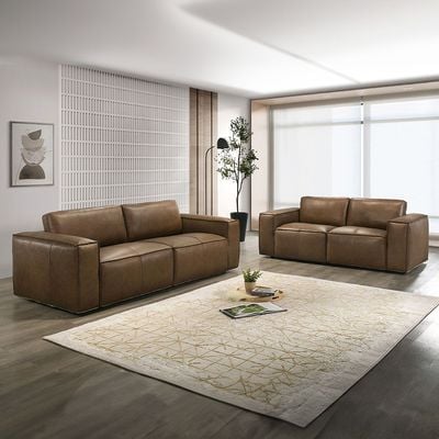 Cabal 5-Seater Leather Sofa Set - Tan - With 2-Year Warranty