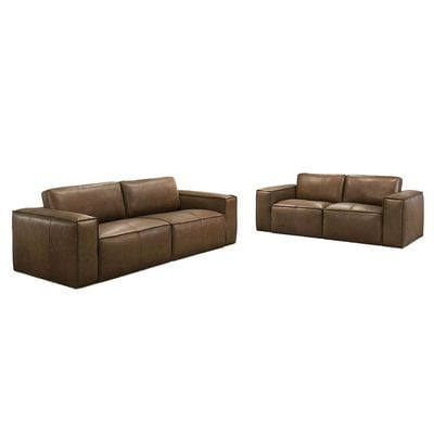 Cabal 5-Seater Leather Sofa Set - Tan - With 2-Year Warranty