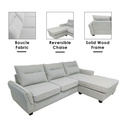 Aspin 3-Seater Reversible Corner Fabric Sofa - Light Grey - With 2-Year Warranty