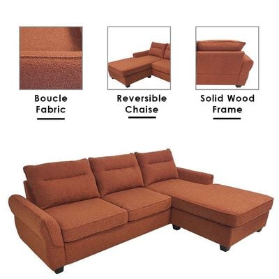 Aspin 3-Seater Reversible Corner Fabric Sofa - Orange - With 2-Year Warranty