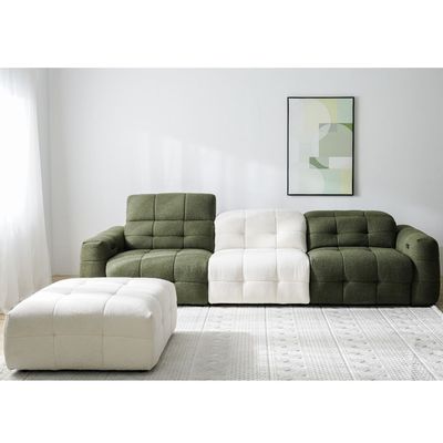 Darel 3-Seater Fabric Recliner Set - White/Green - With 2-Year Warranty