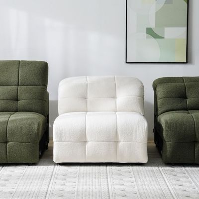 Darel 3-Seater Fabric Recliner Set - White/Green - With 2-Year Warranty