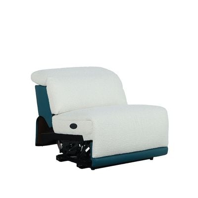 Bazzam 3-Seater Fabric Electric Recliner with Console, Wireless Charging, and Bluetooth Speaker - White/Blue - With 2-Year Warranty