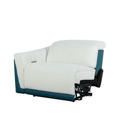 Bazzam 3-Seater Fabric Electric Recliner with Console, Wireless Charging, and Bluetooth Speaker - White/Blue - With 2-Year Warranty