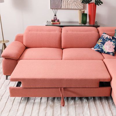 Vargas 5-Seater Fabric Corner Sofabed with Storage - Pink - With 2-Year Warranty