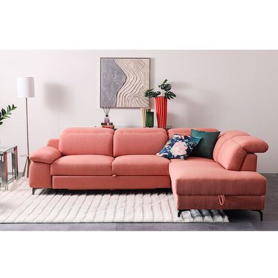 Vargas 5-Seater Fabric Corner Sofabed with Storage - Pink - With 2-Year Warranty