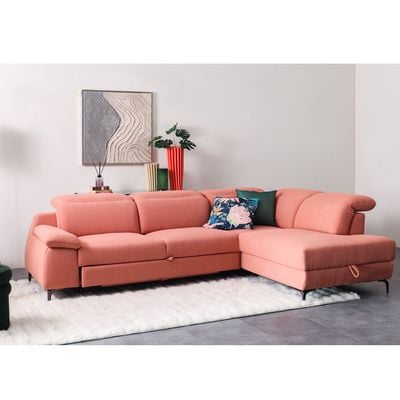 Vargas 5-Seater Fabric Corner Sofabed with Storage - Pink - With 2-Year Warranty