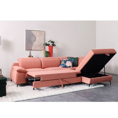 Vargas 5-Seater Fabric Corner Sofabed with Storage - Pink - With 2-Year Warranty